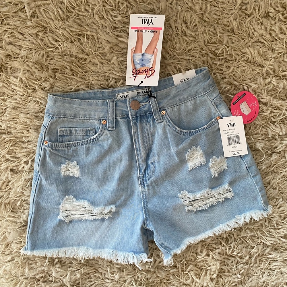 NWT! YMI High Rise Dream Fit Destroyed Frayed Cutoffs size 1/25